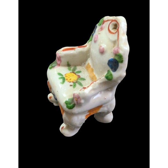 Mini Porcelain dollhouse Chair  floral accents  2.5"  white green yellow - Picture 3 of 8